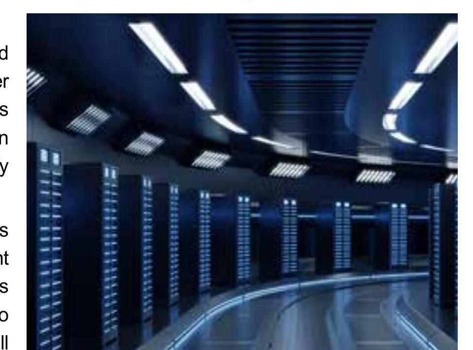 Interior of a colocation datacenter with rows of server racks