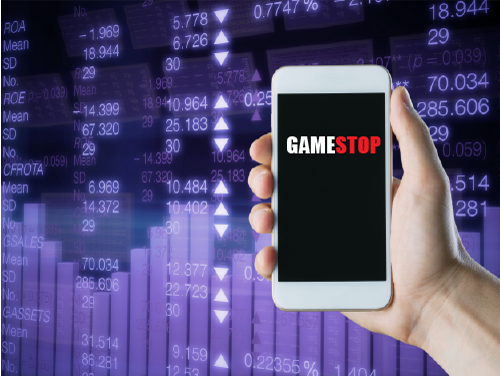 GameStop stock-price chart during the 2021 meme-stock surge